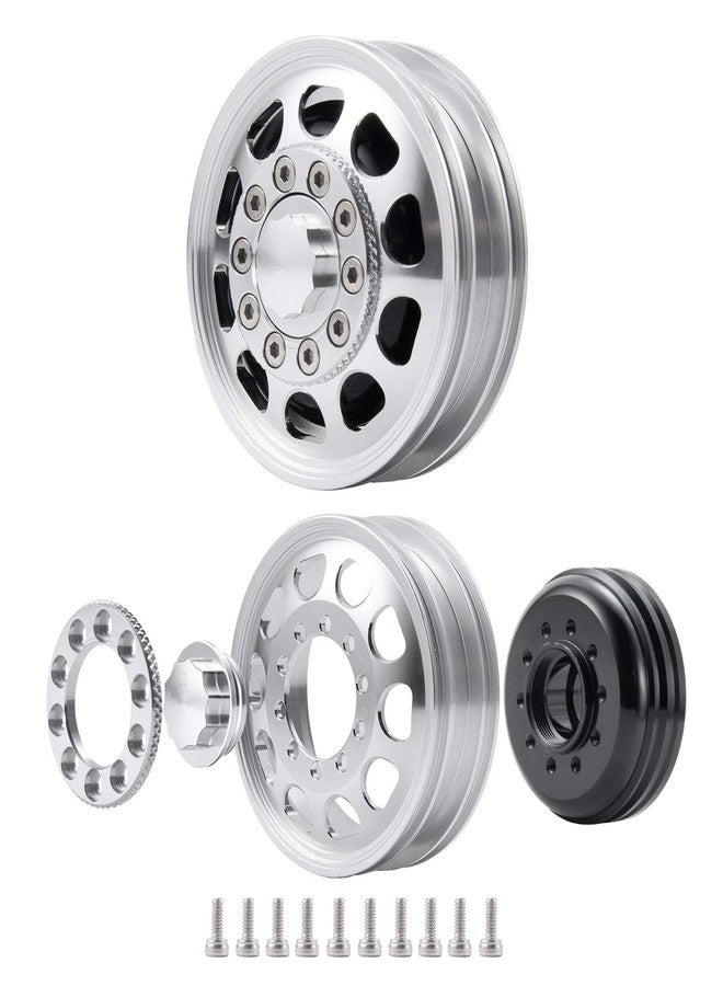 Que-T 2pcs Metal Front Beadlock Wheel Rims Wheel Hubs for 1: 14 Tamiya RC Climbing Trailer Cargo Truck - Image 3